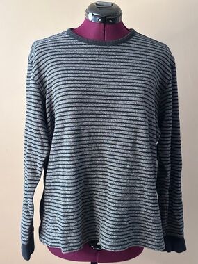 Field & Stream 100% Cotton Navy/Grey Striped Crewneck Pullover, Preppy, Nautical